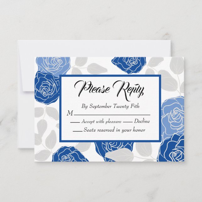 Blue Floral Stilvolle Rose Chic Simple Wedding RSVP Karte (Vorderseite)