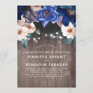 Blue Floral String Lights Rustikale Engagement Par Einladung