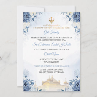 Blue Floral Sukhmani Sahib Path Birthday Invite Einladung