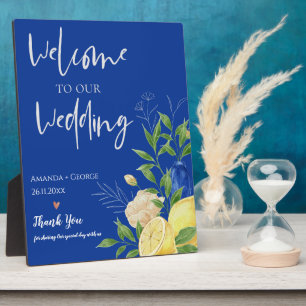 Blue Floral Summer Citrus Hochzeitssymbol Fotoplatte