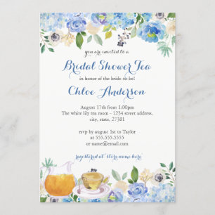Blue Floral Teacup Invitation de la douche nuptial