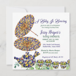 Blue Floral Teapot Nachmittag Tee Party Babydusche Einladung
