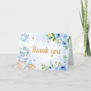 Blue Floral Tee Party Babydusche Dankeskarte