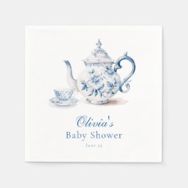 Blue Floral Tee Party Babydusche Serviette