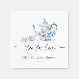 Blue Floral Tee Party Twin Baby Dusche Serviette