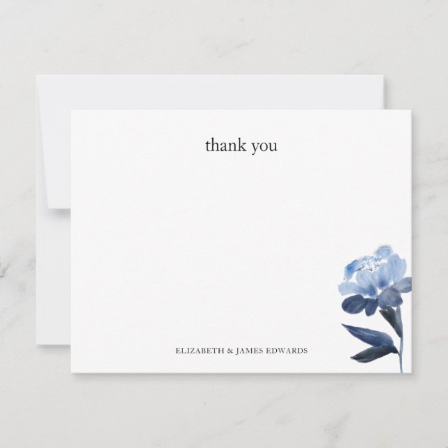 Blue Floral Thank You Personalized Mitteilungskarte (Vorderseite)