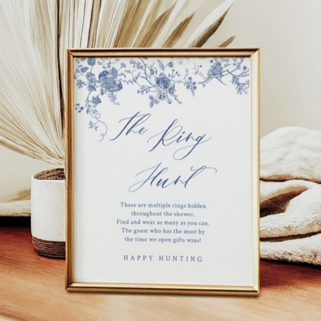 Blue Floral The Ring Game Brautparty Game Poster (Von Creator hochgeladen)