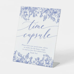 Blue Floral Time Kapsel Brautparty Spielzeichen Sockelschild