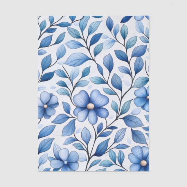 Blue Floral Tissue Paper | Botanical Gift Wrap Seidenpapier (Vorderseite)