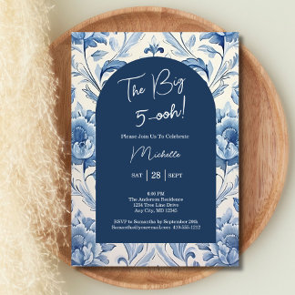 Blue Floral Toile 50. Geburtstag Chinoiserie Einladung