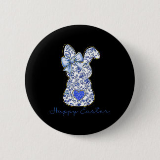 Blue Floral Toile Chinoiserie Bunny Easter For Gir Button