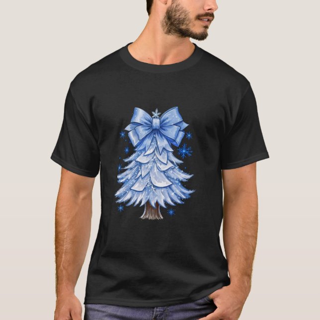 Blue Floral Toile Coquette Bow Chinoiserie Christm T-Shirt (Vorderseite)