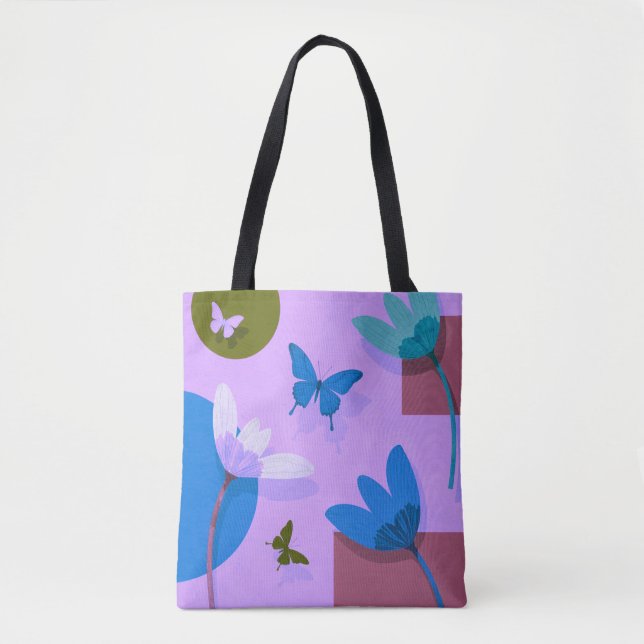 Blue Floral Tote Bag – Modern Abstract Design (Devant)