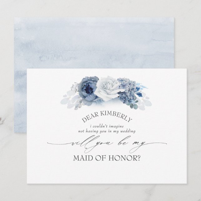 Blue Floral Trauzeugin / Bridesmaid Vorschlag Einladung (Vorne/Hinten)