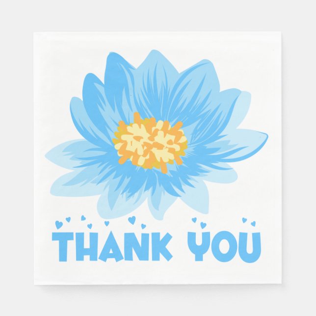 Blue Floral Turquoise Vielen Dank Blume Hochzeit Serviette (Vorderseite)