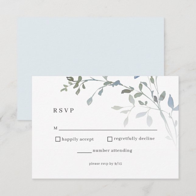 Blue Floral UAWG Wedding Card RSVP Karte (Vorne/Hinten)