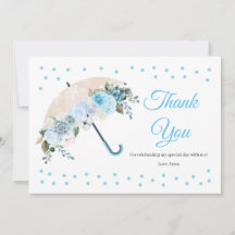 Blue Floral Umbrella Baby Dusche Danke Karte