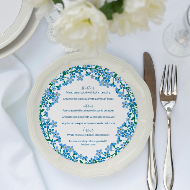 Blue Floral Vergessen-Me-Nots Round Wedding Menu Menükarte (Von Creator hochgeladen)