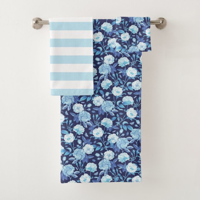 Blue Floral Vintag Bath Handtuch Set (Insitu)