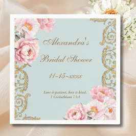 Blue Floral Vintage Peony Christian Bridal Shower Serviette