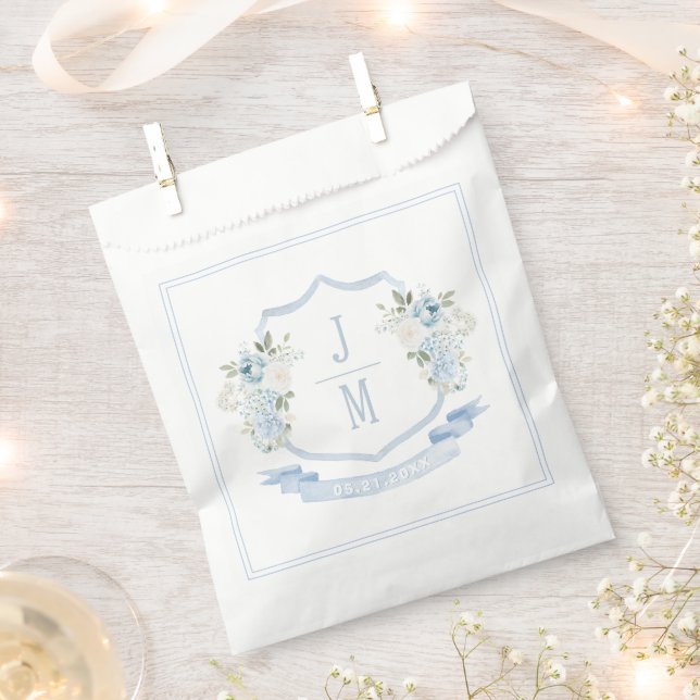 Blue Floral Vintages Wappen Wedding Monogram Geschenktütchen (Ausgeschnitten)