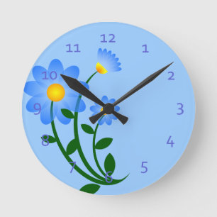 Blue Floral Wall Clocks Runde Wanduhr