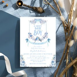 Blue Floral Wappen Sweet Baby Boy Baby Dusche Einladung