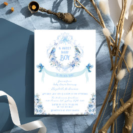Blue Floral Wappen Sweet Baby Boy Baby Dusche Einladung