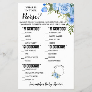 Blue Floral Was in Ihrer Purse Baby Duschkarte ist Flyer