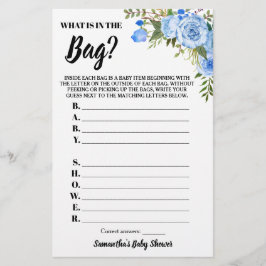 Blue Floral Was ist in Bag Baby Shower Game? Flyer
