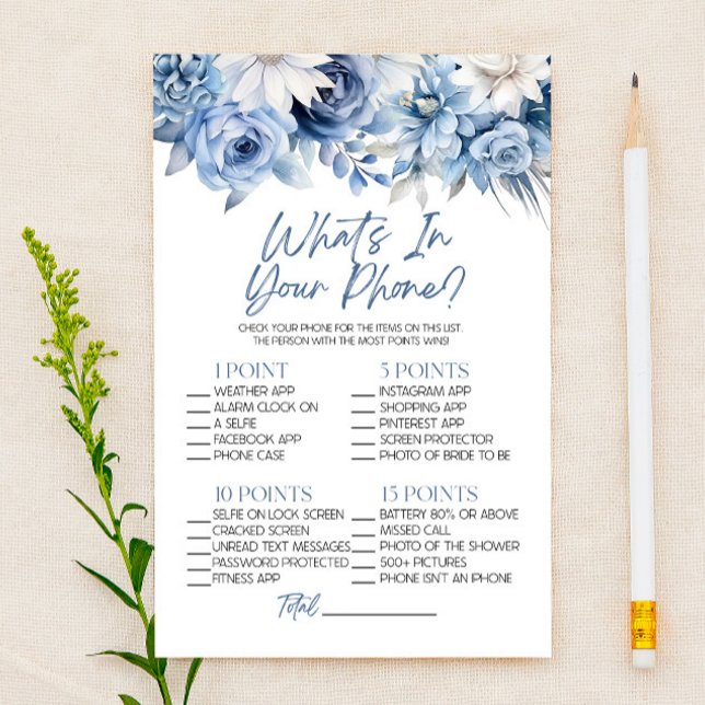 Blue Floral Was ist in Phone Brautparty Game Briefpapier (Von Creator hochgeladen)