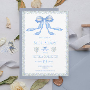 Blue Floral Watercolor Brautparty Hochzeit Einladung