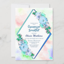 Blue Floral Watercolor Champagne Frühstück