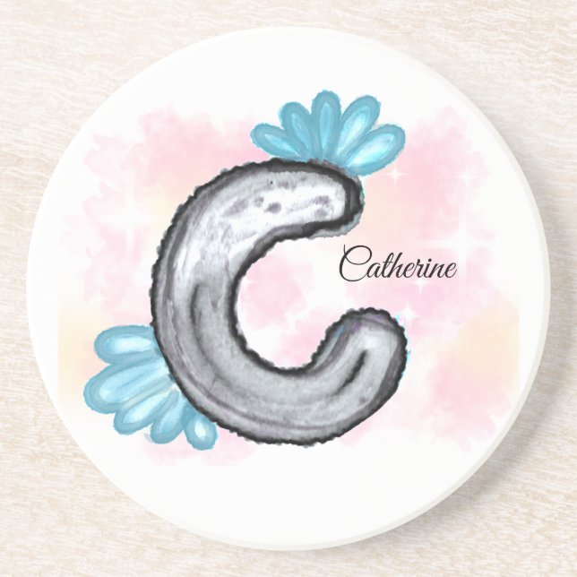 Blue Floral Watercolor Letter C Getränkeuntersetzer (Vorne)