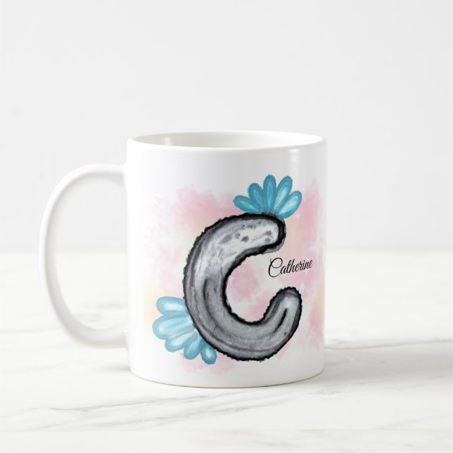 Blue Floral Watercolor Letter C Kaffeetasse (Links)
