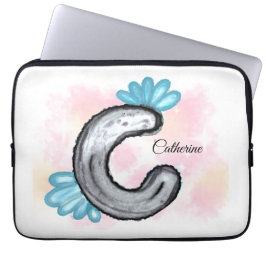 Blue Floral Watercolor Letter C Laptopschutzhülle