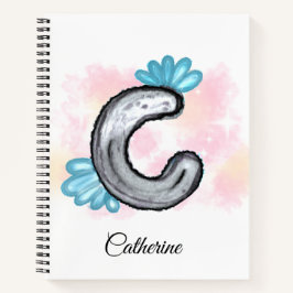 Blue Floral Watercolor Lettter C Notizbuch