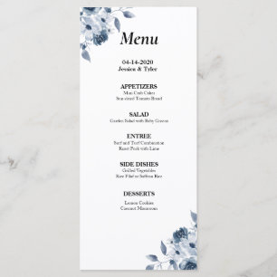 Blue Floral Watercolor Mariage ou menu de l'événem