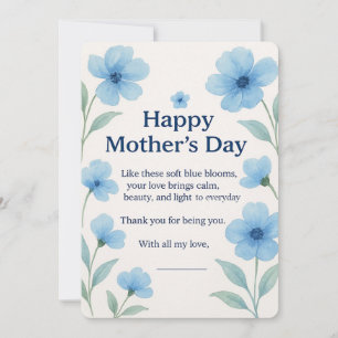 Blue Floral Watercolor Muttertagskarte Geschenk Feiertagskarte