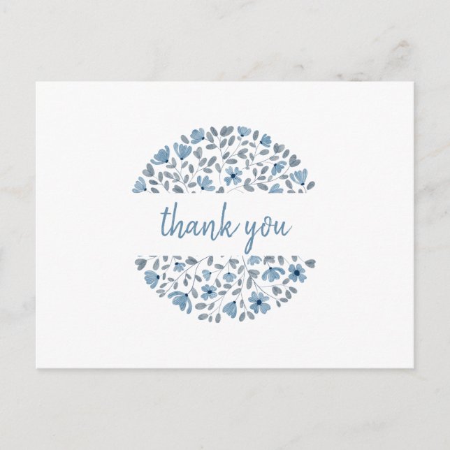 Blue Floral watercolor Vielen Dank Postkarte (Vorderseite)