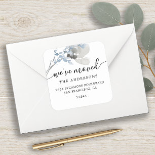 Blue Floral We have Moved New Address label Quadratischer Aufkleber