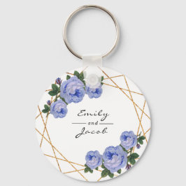 Blue Floral Wed Elegante Gold Glitzer Geometric Schlüsselanhänger