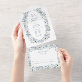 Blue Floral Wedding All In One Einladung