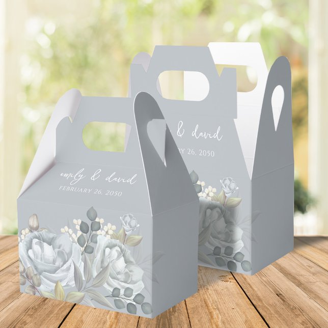 Blue Floral Wedding Custom Favorits Geschenkschachtel (Light blue and grey favor box)