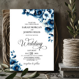 Blue Floral Wedding Einladung