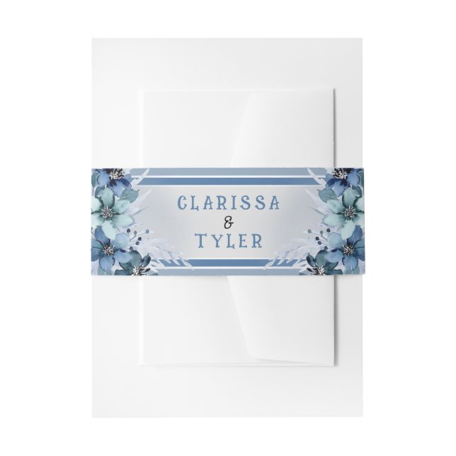 Blue Floral Wedding Einladungsbanderole (Vorderseite Beispiel)