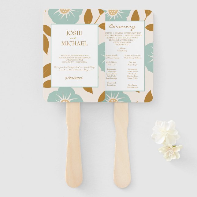 Blue Floral Wedding Fächer (Vorne und Hinten)