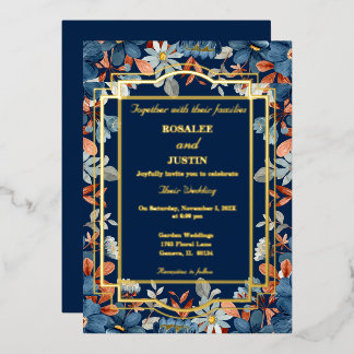 Blue Floral Wedding Folieneinladung