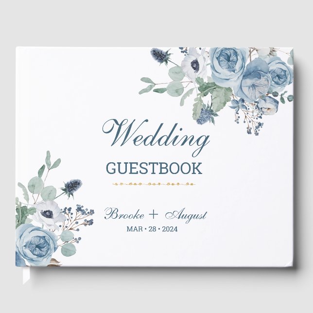 Blue Floral Wedding Gästebuch (Vorderseite)