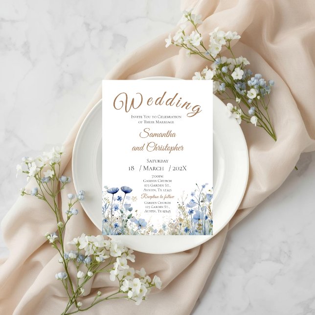 Blue Floral Wedding Invitation (Créateur téléchargé)